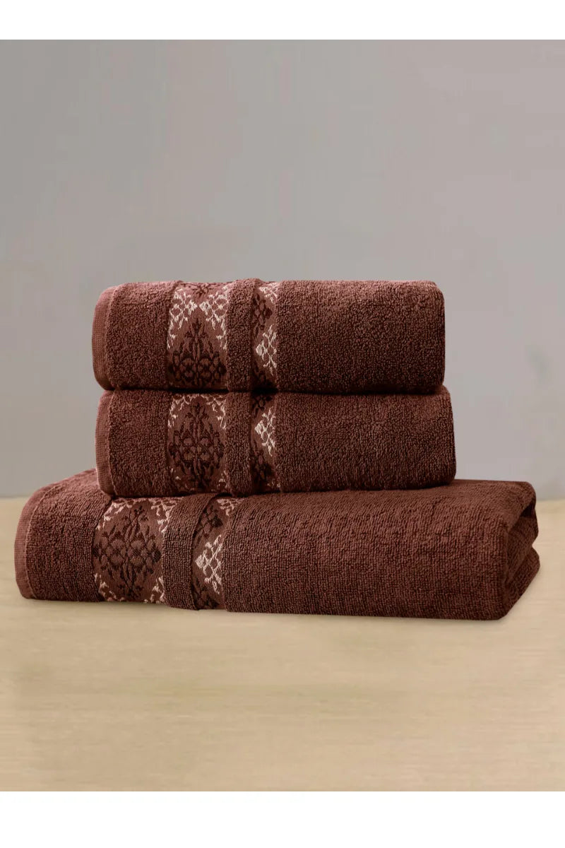 Cotton Towels Set | 3 Pcs | Elegant 3D Design | Available in Multiple Colors