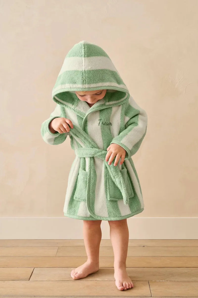 Kids Striped Green Bathrobe (2–4 Years) | Soft & Absorbent