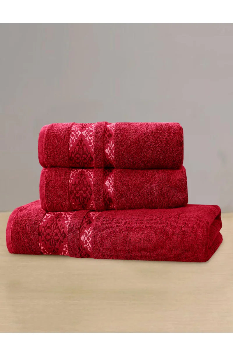 Cotton Towels Set | 3 Pcs | Elegant 3D Design | Available in Multiple Colors