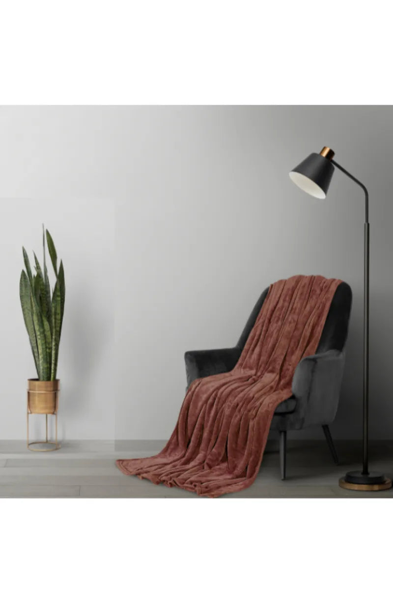 Elegant Embossed Blanket | Luxury Coral AC Fleece (Brown)