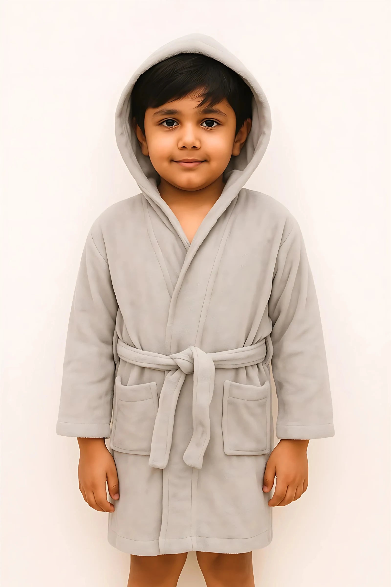 Kids Cotton Velvet Bathrobes (Light Grey)