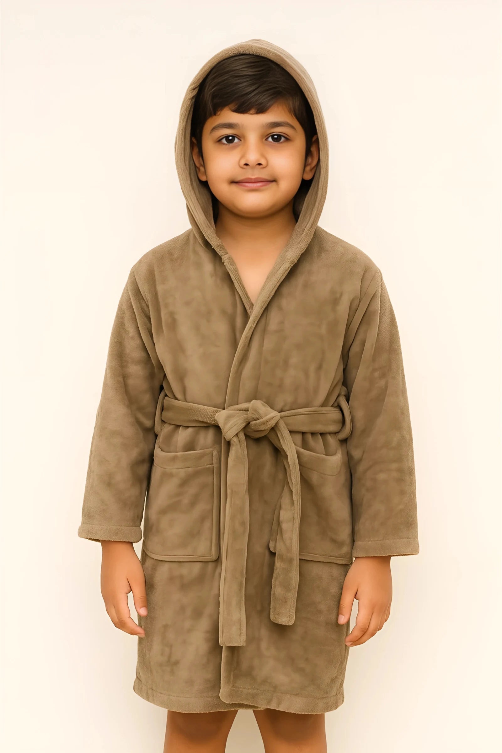 Kids Cotton Velvet Bathrobes (Beige)