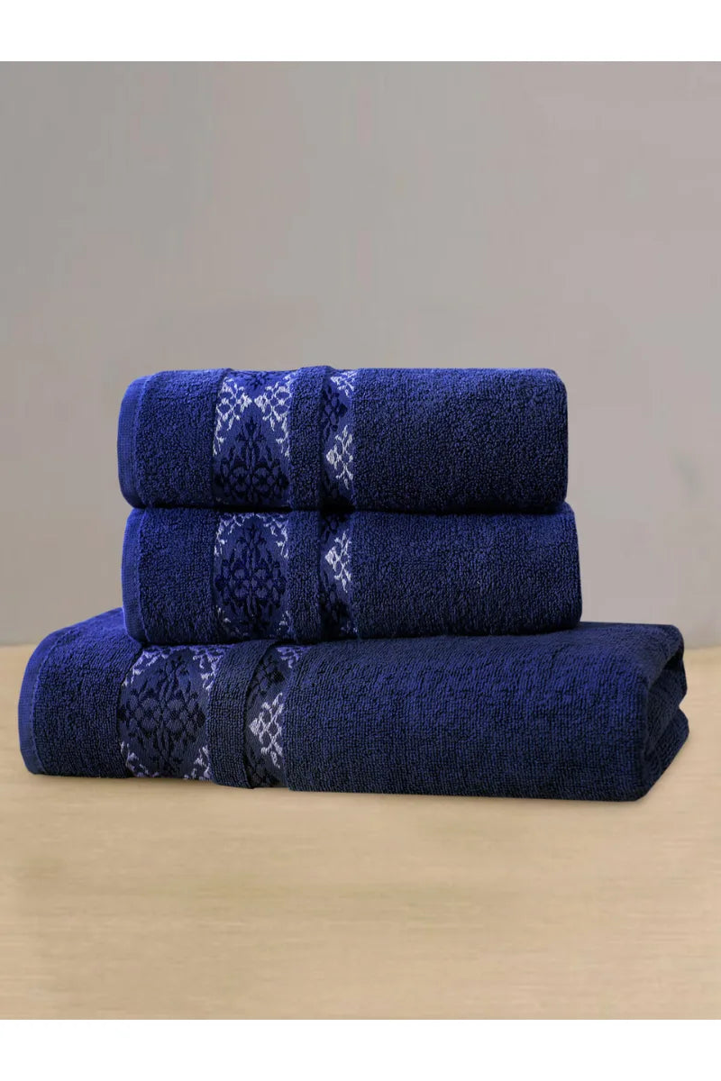 Cotton Towels Set | 3 Pcs | Elegant 3D Design | Available in Multiple Colors