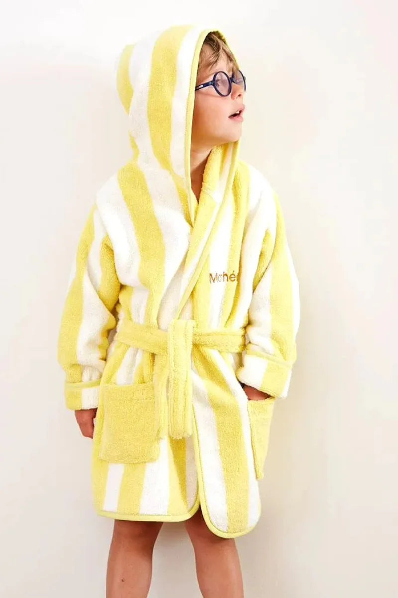 Hooded Striped Kids Bathrobe – Yellow (Ages 4 to 12)