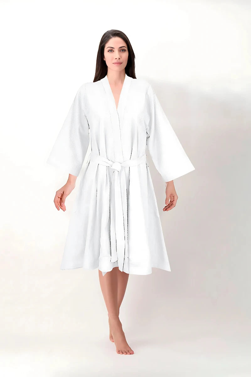 White Pleated Cotton Bathrobe Set | Unisex | Soft & Stylish