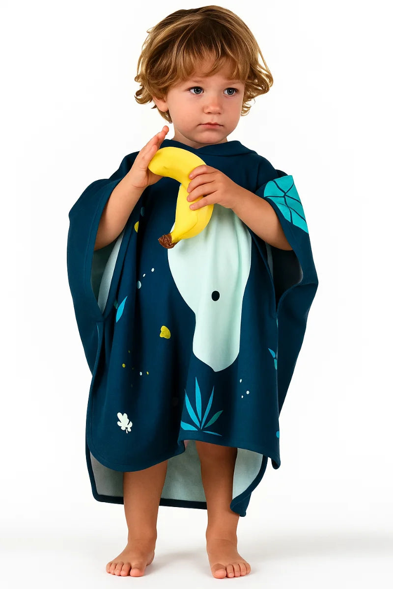 Kids Teal Hoodie Towel | Printed Poncho Bath Towel