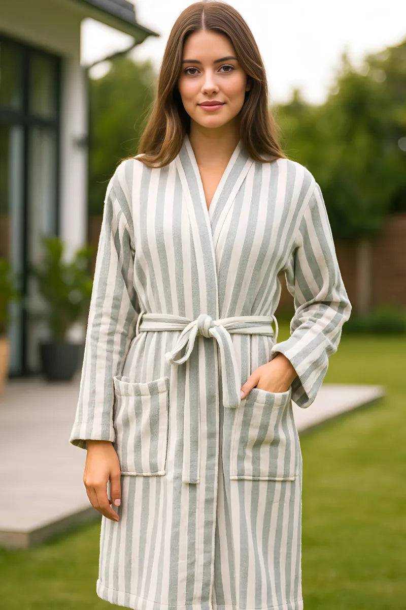 Classic Striped Bathrobe | Sophisticated Mint & White Design