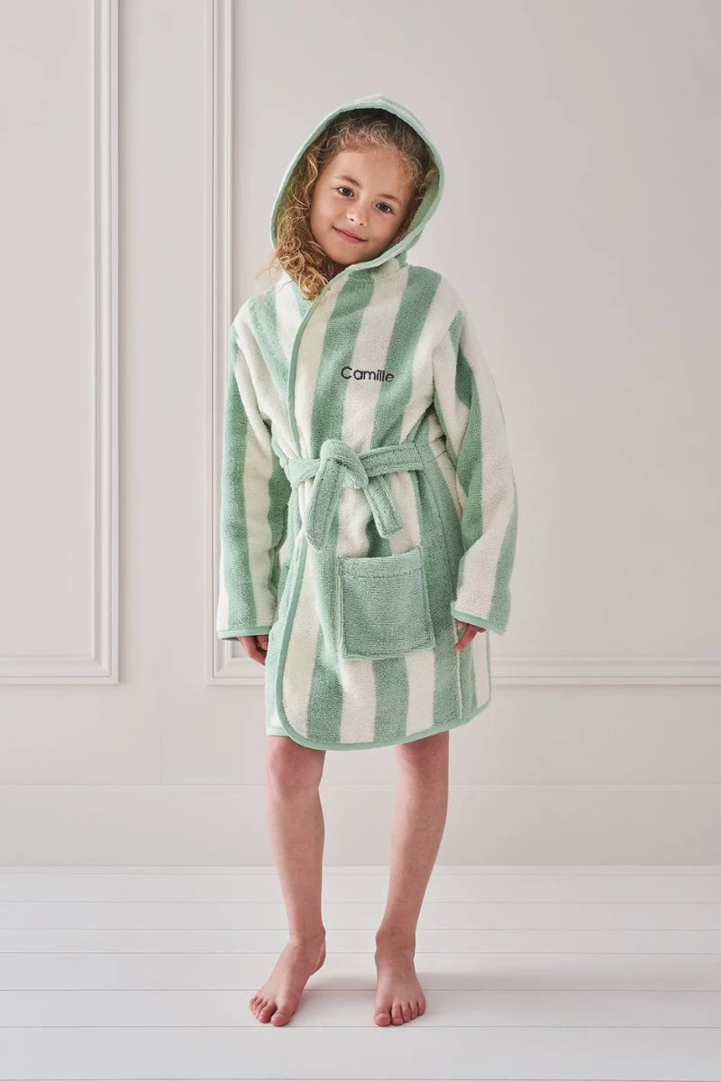 Striped Bathrobe for Children, Transat - striped green