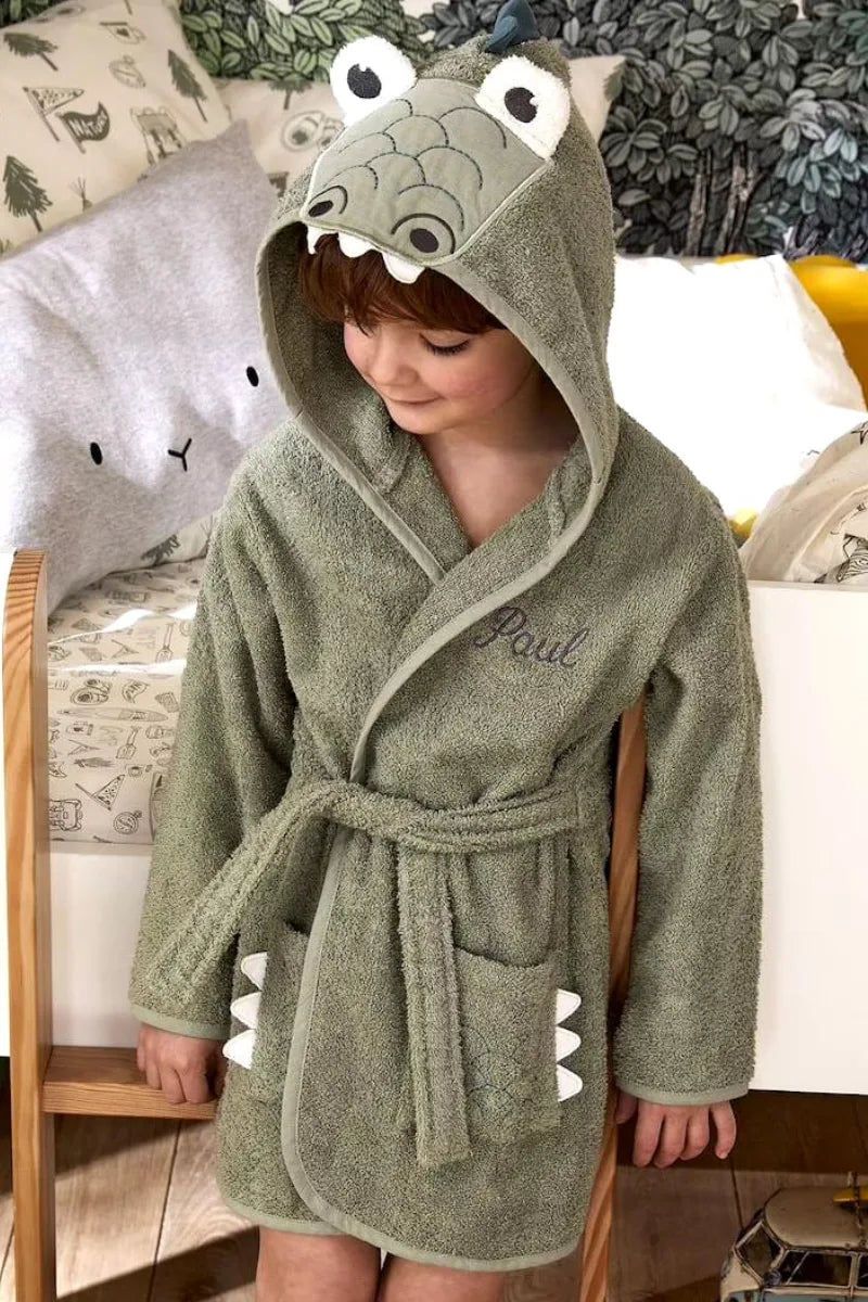 Crocodile Hooded Kids Bathrobe – Green (Ages 4 to 10)