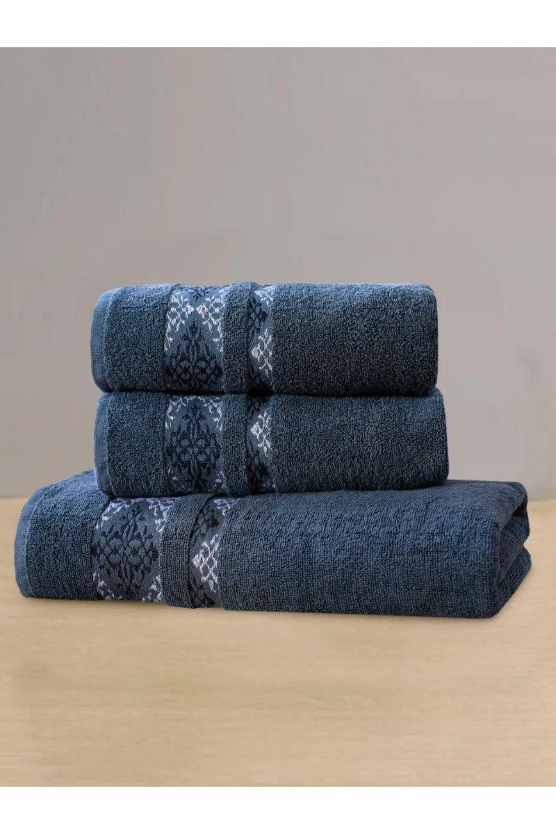 Cotton Towels Set | 3 Pcs | Elegant 3D Design | Available in Multiple Colors