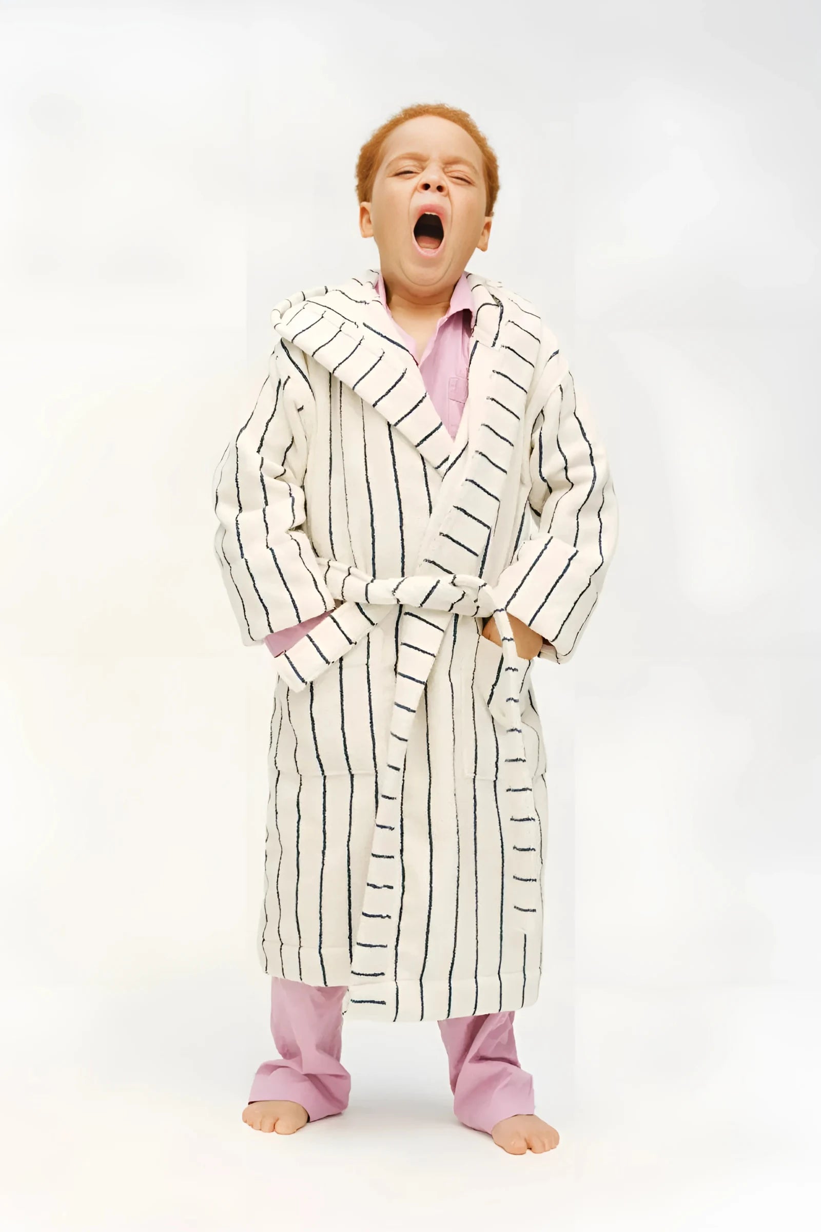 Kids Cotton Velvet Bathrobes (Off-White & Black Stripes)