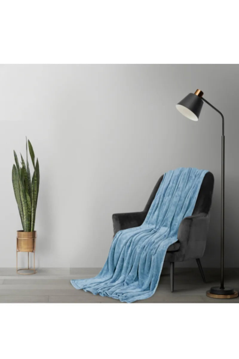 Elegant Embossed Blanket | Luxury Coral AC Fleece (Light Blue)