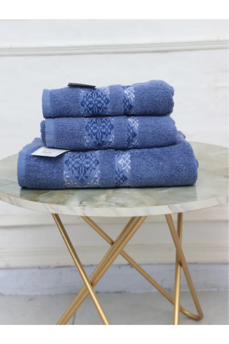 Cotton Towels Set | 3 Pcs | Elegant 3D Design | Available in Multiple Colors