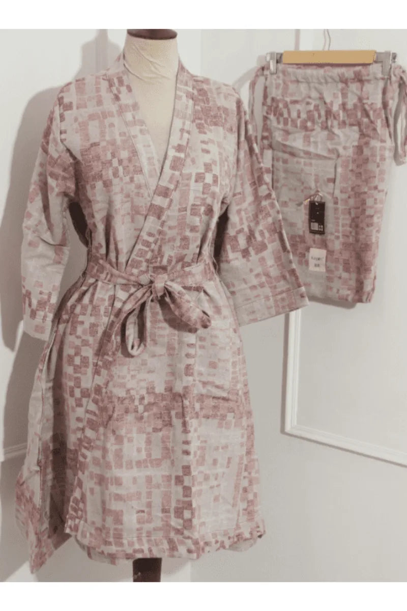 Pleated Cotton Bathrobe Set | Unisex | Soft & Stylish