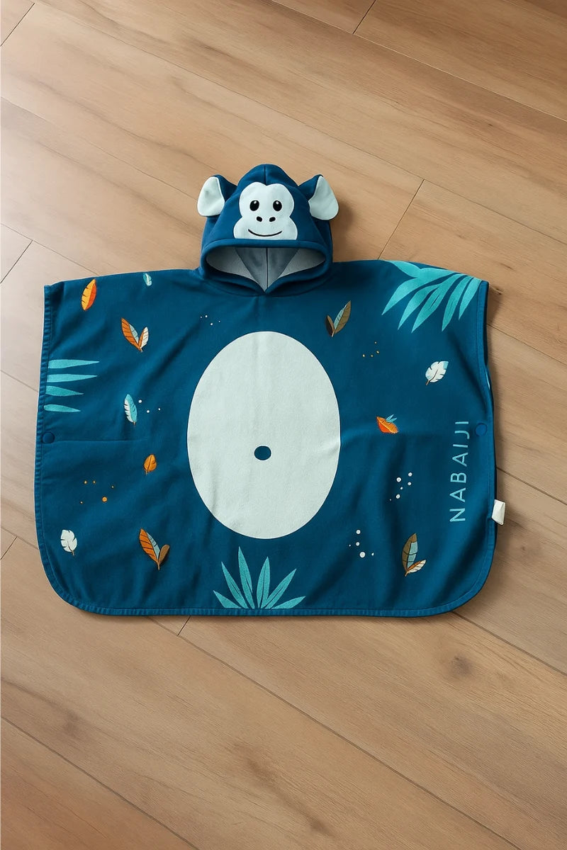 Kids Teal Hoodie Towel | Printed Poncho Bath Towel