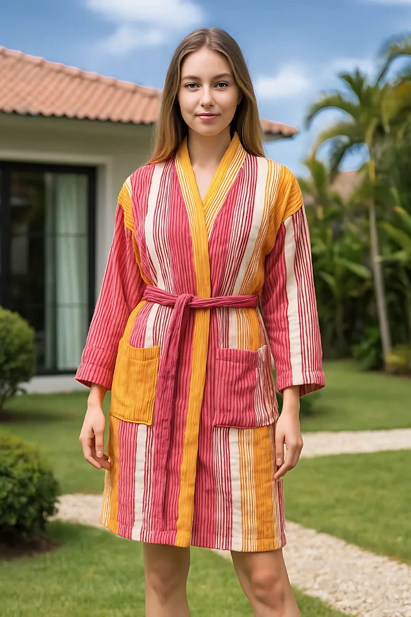Vibrant Striped Cotton Bathrobe | Woman Comfort & Style