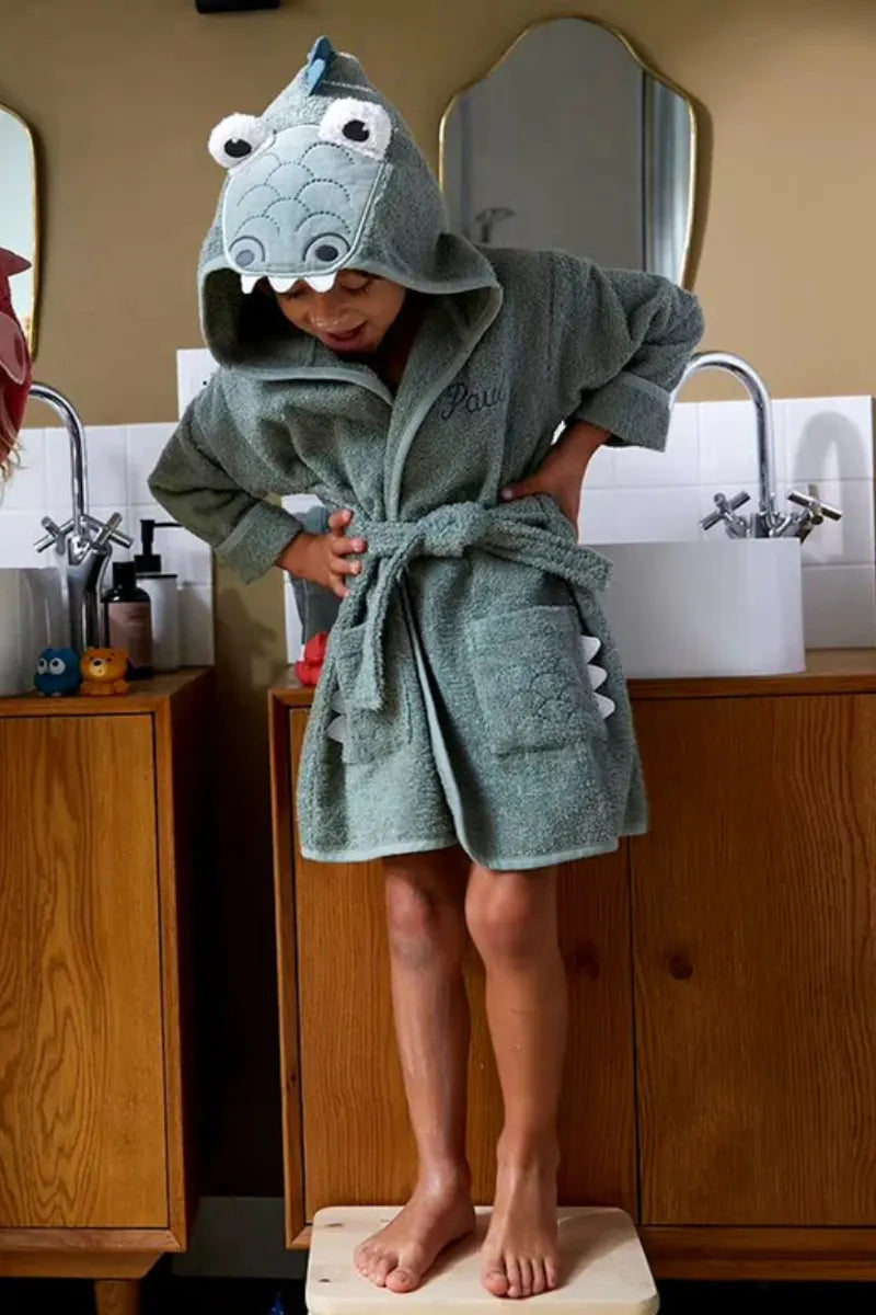Crocodile Hooded Kids Bathrobe – Green (Ages 4 to 10)