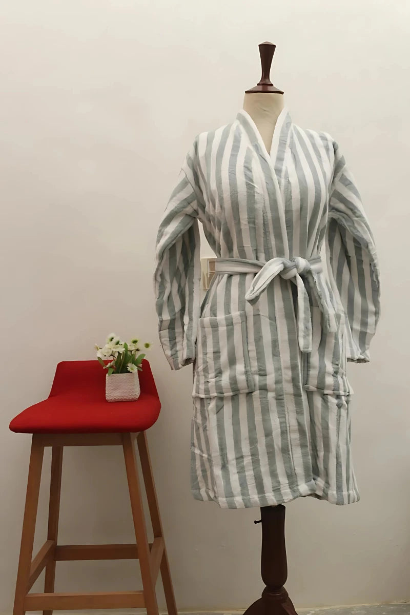 Classic Striped Bathrobe | Sophisticated Mint & White Design
