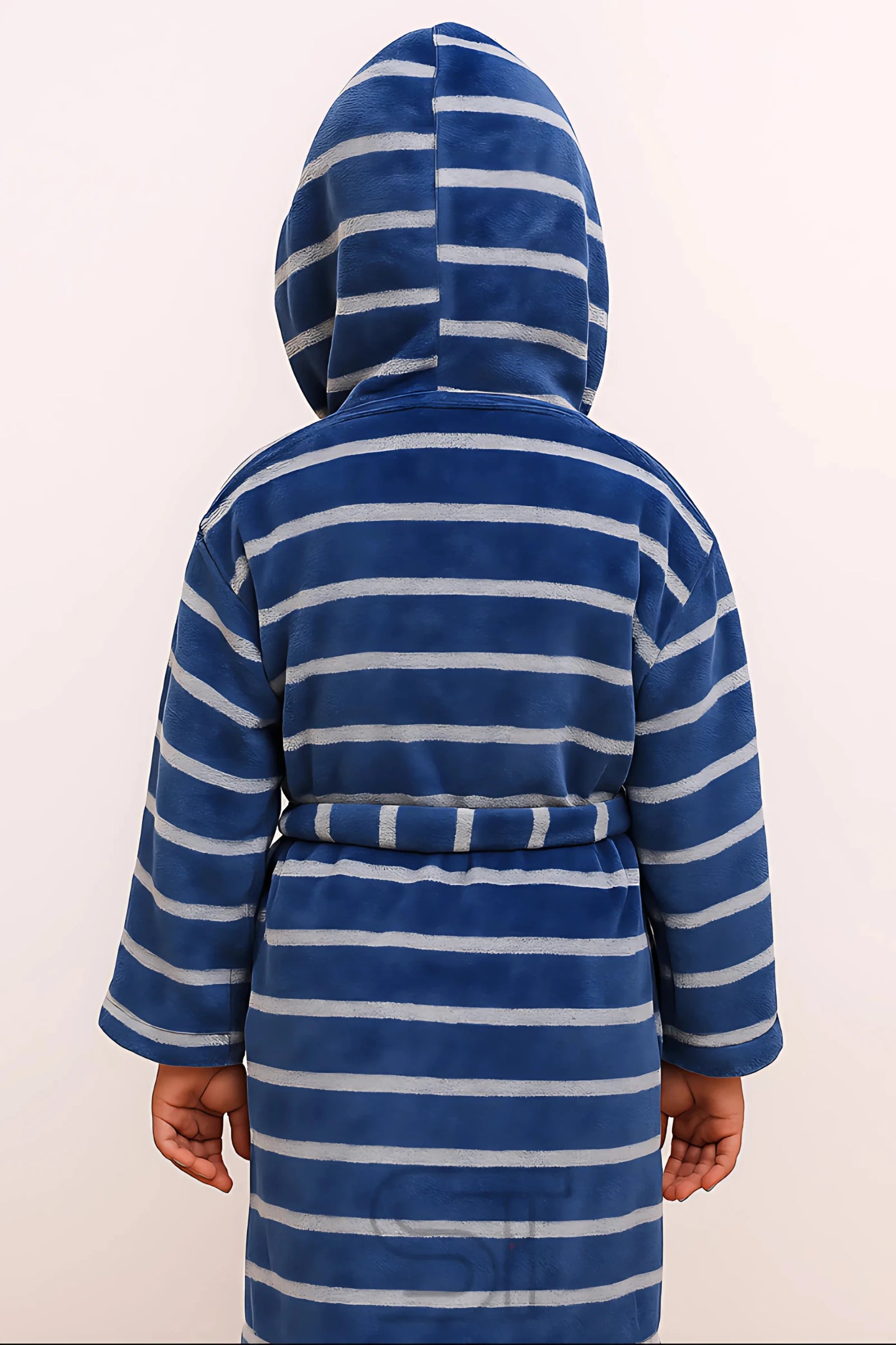 Kids Cotton Velvet Bathrobes (Blue and White Stripes)