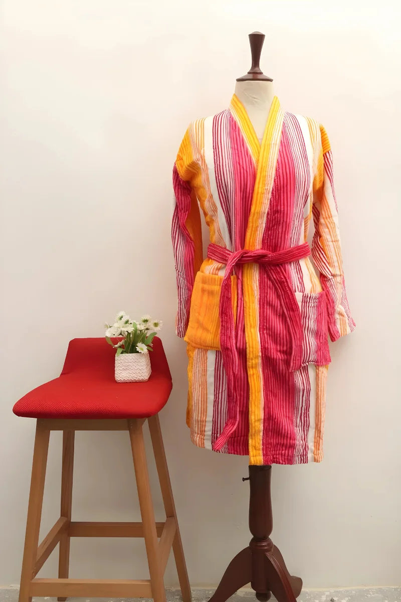 Vibrant Striped Cotton Bathrobe | Woman Comfort & Style