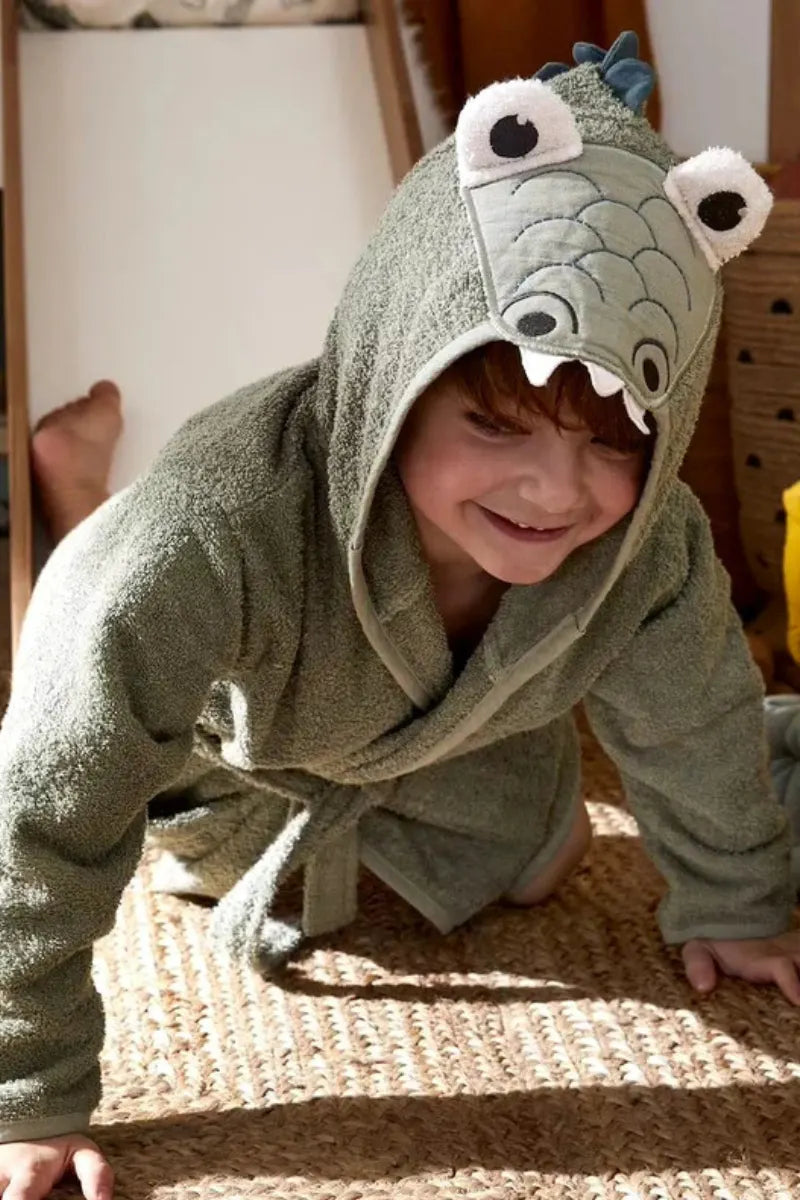 Crocodile Hooded Kids Bathrobe – Green (Ages 4 to 10)