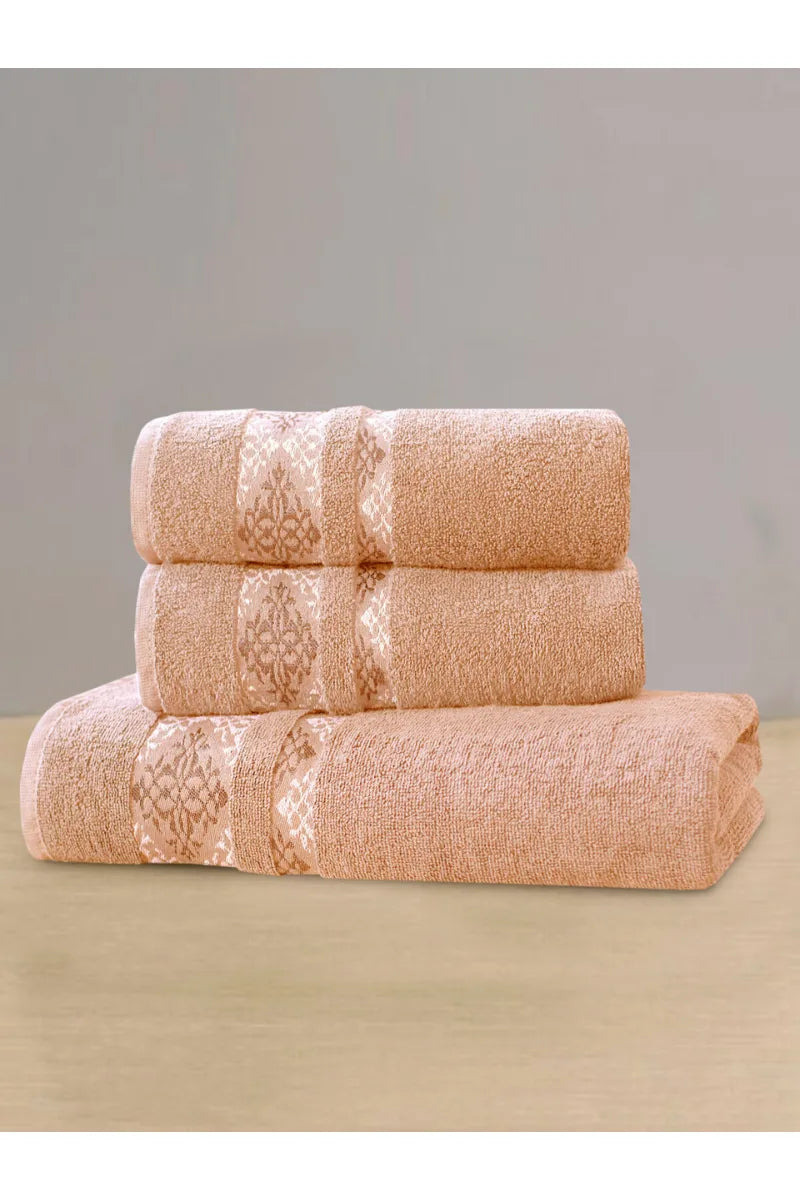 Cotton Towels Set | 3 Pcs | Elegant 3D Design | Available in Multiple Colors