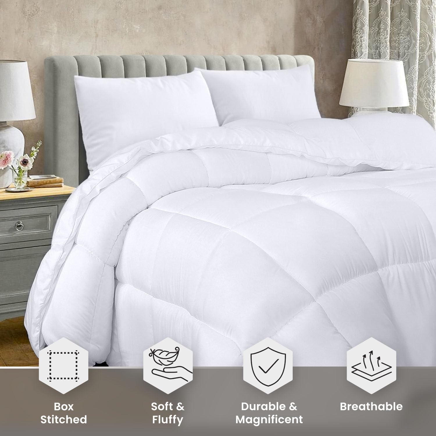 Soft White Quilted Comforter with Corner Tabs