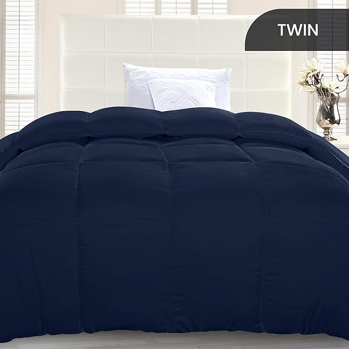 Soft Navy Blue Quilted Comforter with Corner Tabs
