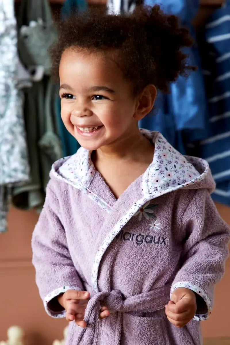 Flowers Hooded Kids Bathrobe – Lilac (Ages 9 Months to 3 Years)