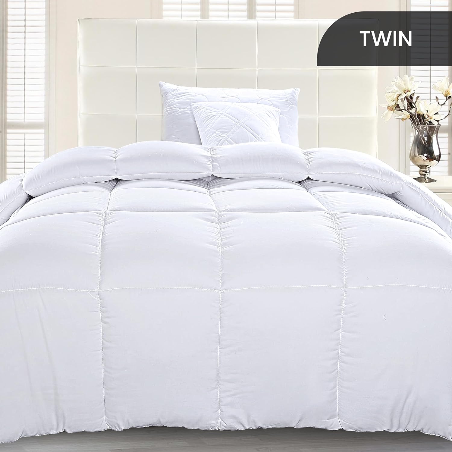 Soft White Quilted Comforter with Corner Tabs