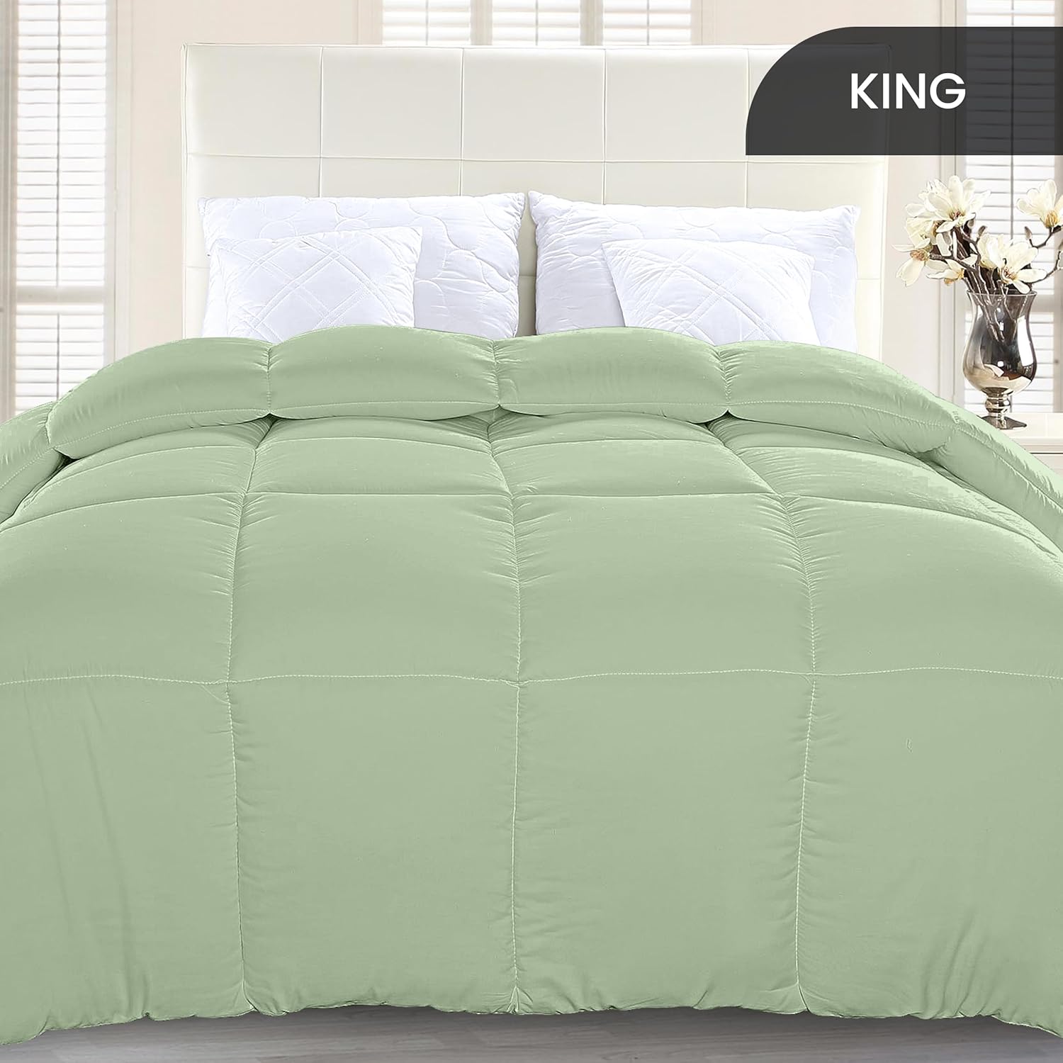 Soft Saga Green Quilted Comforter with Corner Tabs
