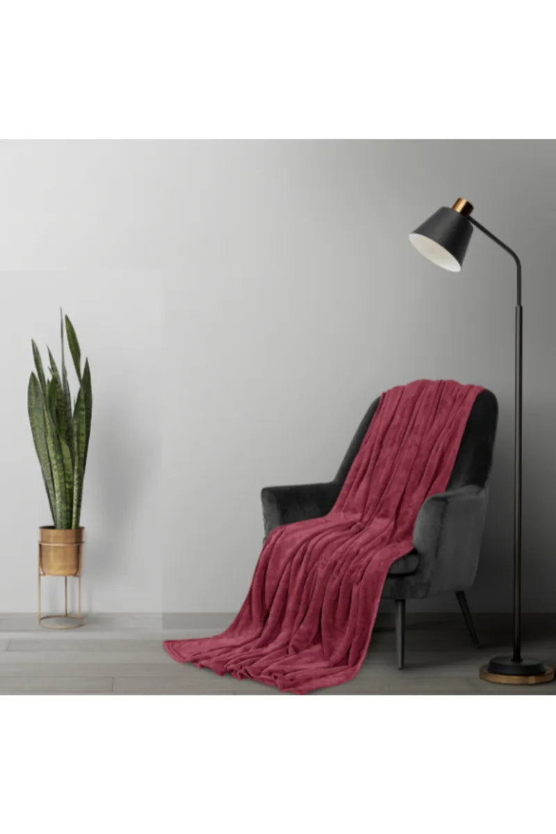 Elegant Embossed Blanket | Luxury Coral AC Fleece (Maroon)