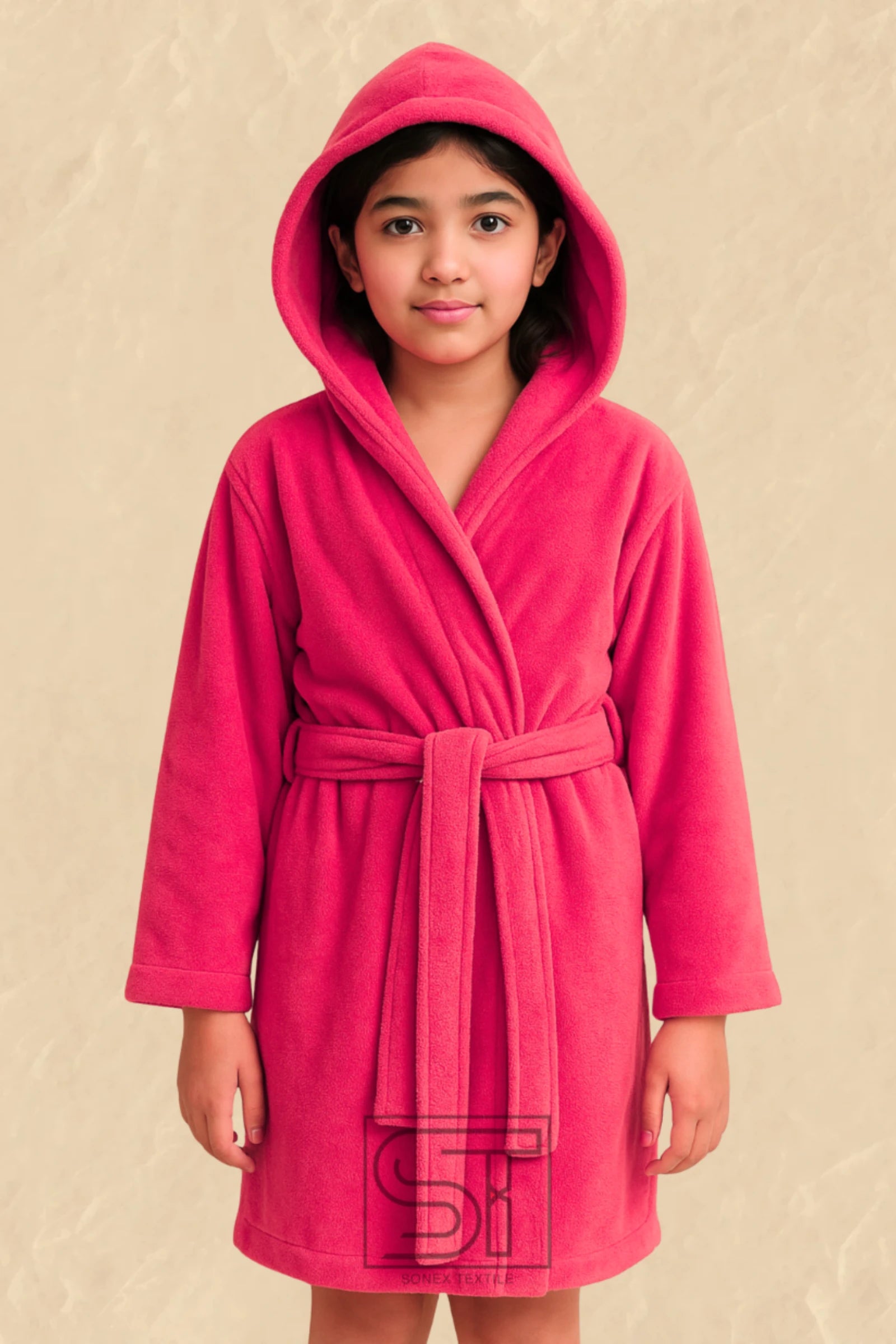 Kids Cotton Velvet Bathrobes (Dark Pink)