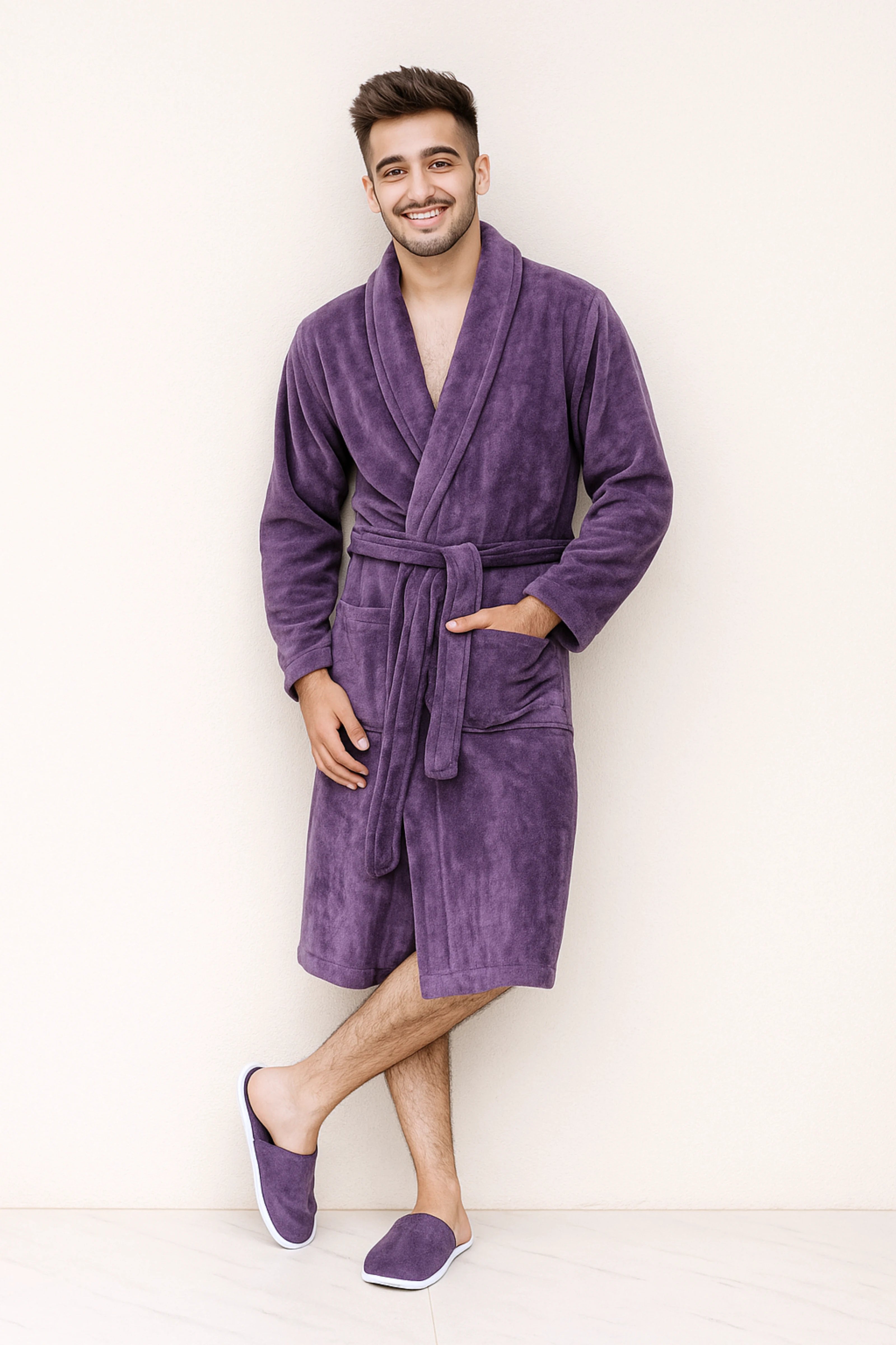 Unisex Plush Bathrobe – Rich Purple, Soft Microfiber, Luxurious Fit