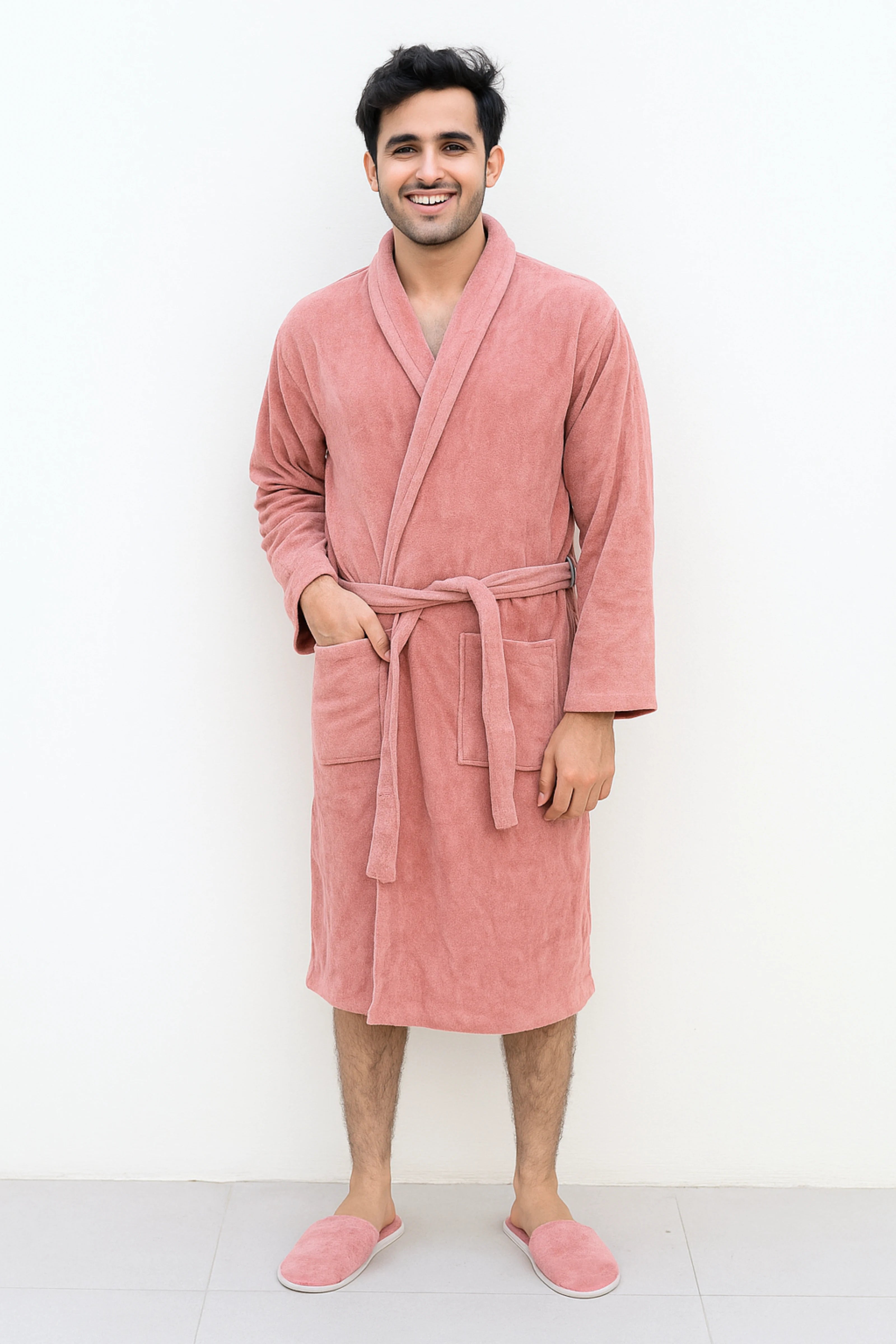 Unisex soft velvet bathrobe Terry cotton pink light weight & absorbent