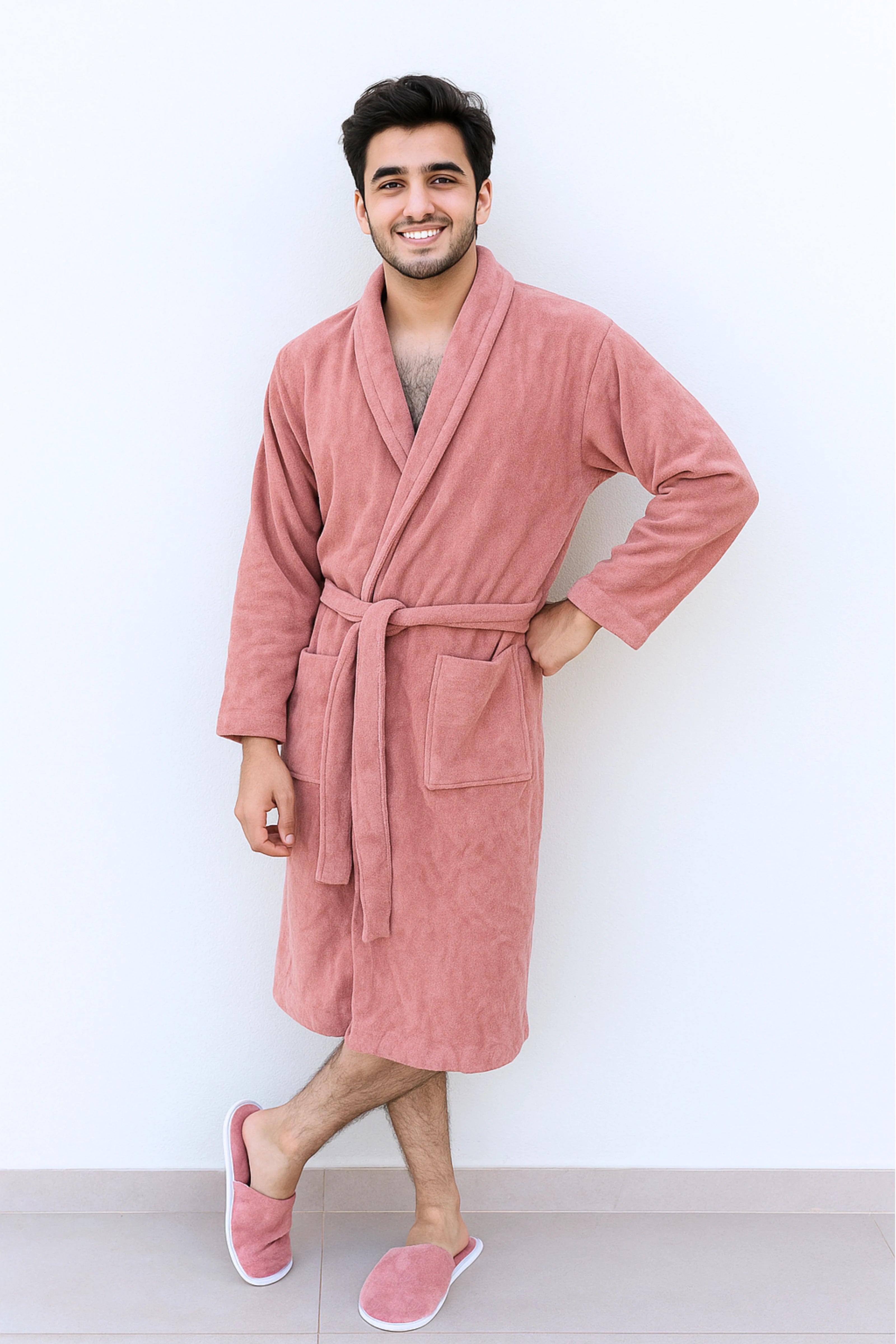 Unisex soft velvet bathrobe Terry cotton pink light weight & absorbent