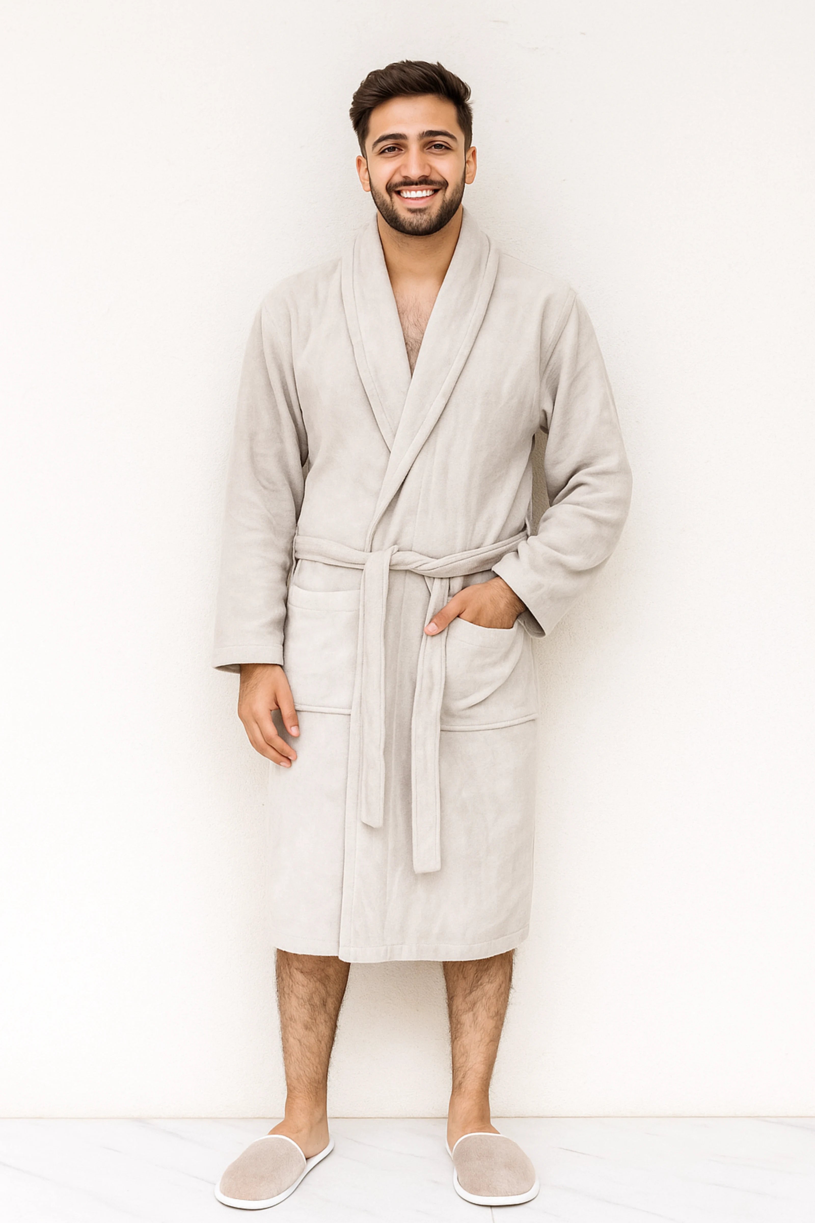 Unisex Classic Bathrobe – Soft Beige, Microfiber, Minimalist Design