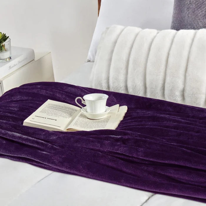 Elegant Embossed Blanket | Luxury Coral AC Fleece (Purple)