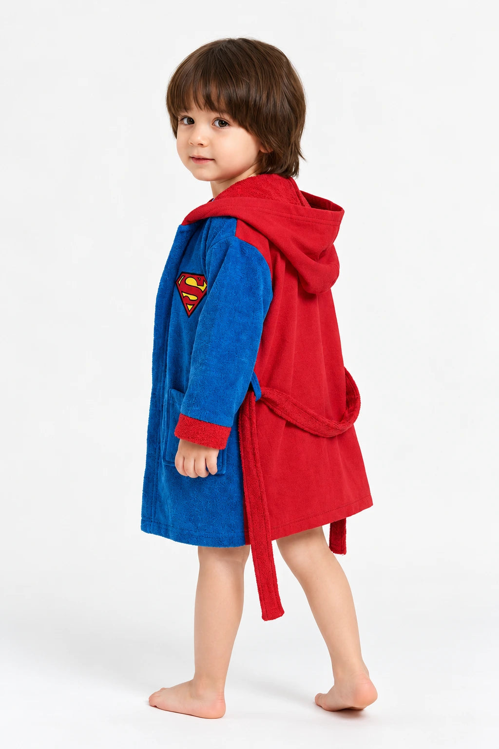 Superman Hooded Kids Bathrobe – Blue & Red (Ages 4, 6, 8 & 10 Years)