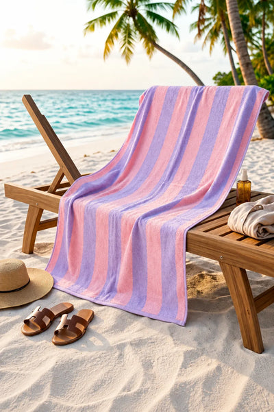 Pink & Lavender Striped Extra Soft 100% Cotton Bath Sheet Towel – 35 × 70 Inches