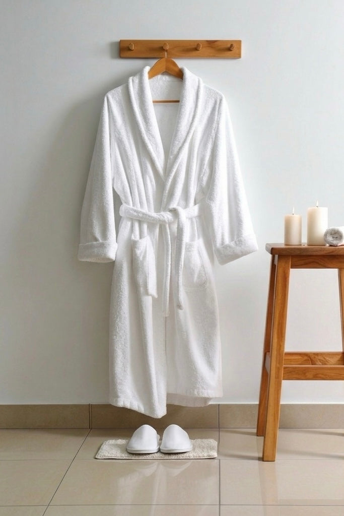 White bathrobe & Slipper | 100% cotton for men and women | velvet Slipper and Towel | 400 gsm