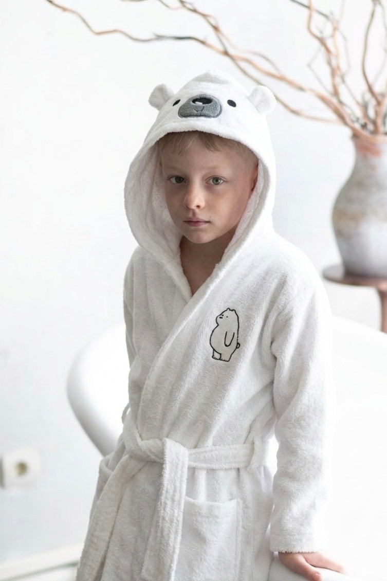 ICE BEAR Kids Bathrobe – White bear (Ages 2 - 4 - 6)