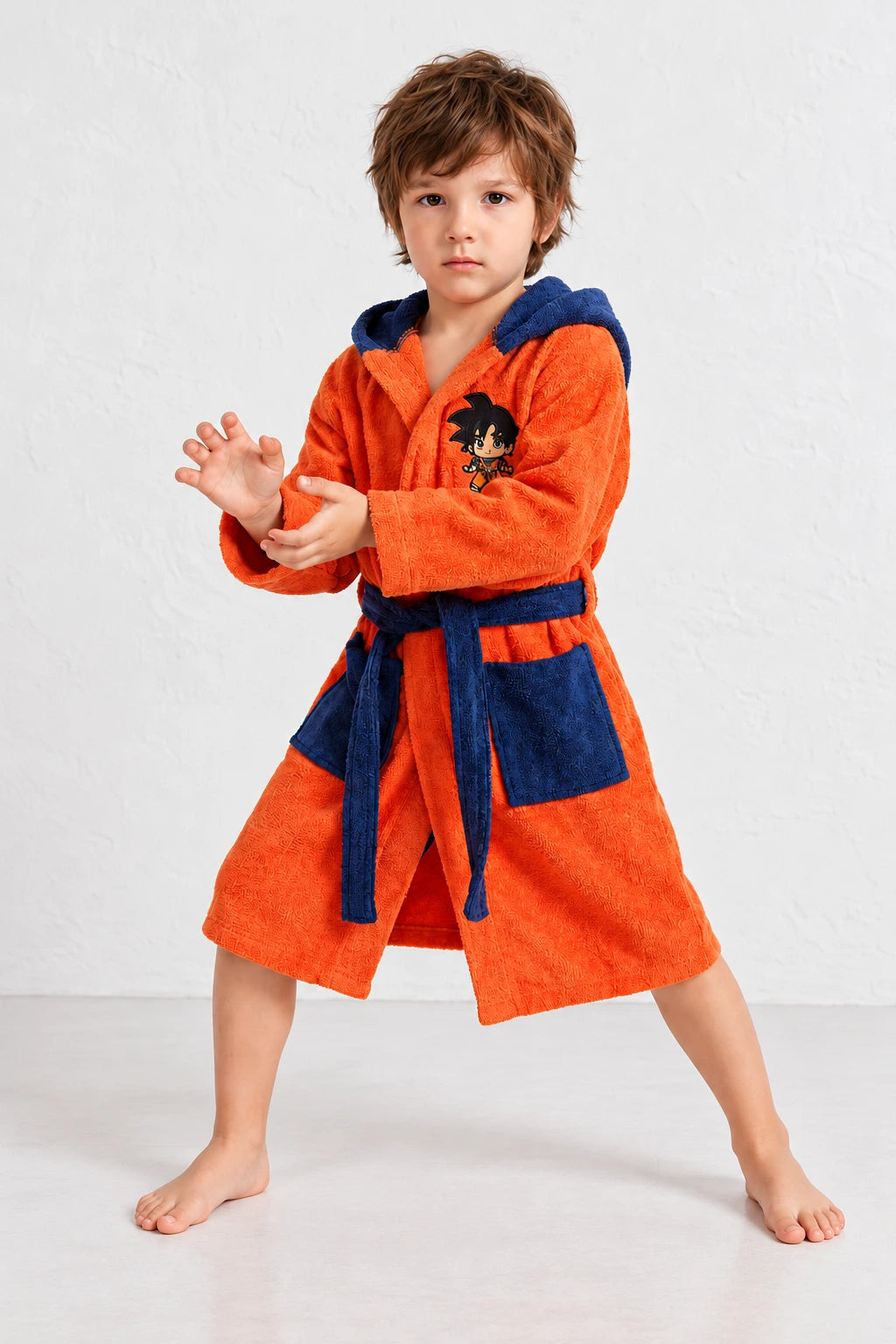 Goku Hooded Kids Bathrobe – Orange & Navy Blue (Ages 4, 6, 8 & 10 Years)