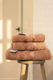 Cotton Towels Set | 3 Pcs | Elegant 3D Design | Available in Multiple Colors