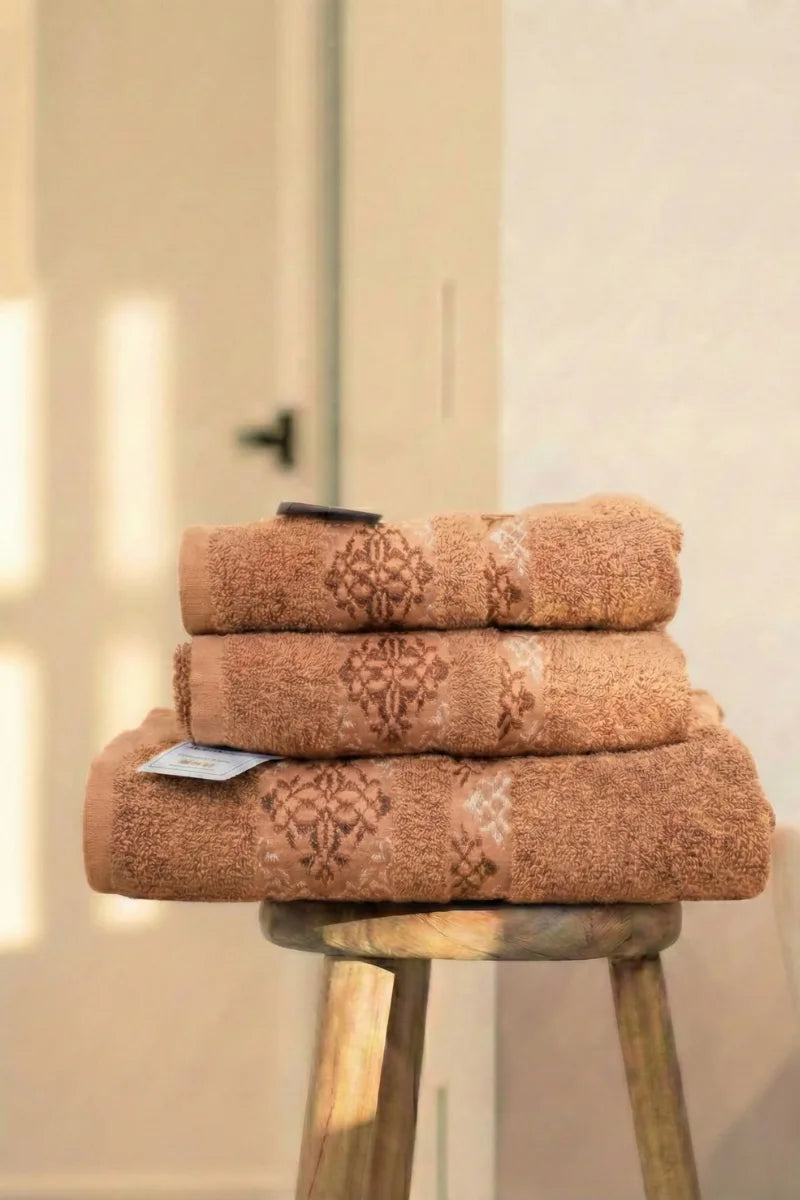 Cotton Towels Set | 3 Pcs | Elegant 3D Design | Available in Multiple Colors