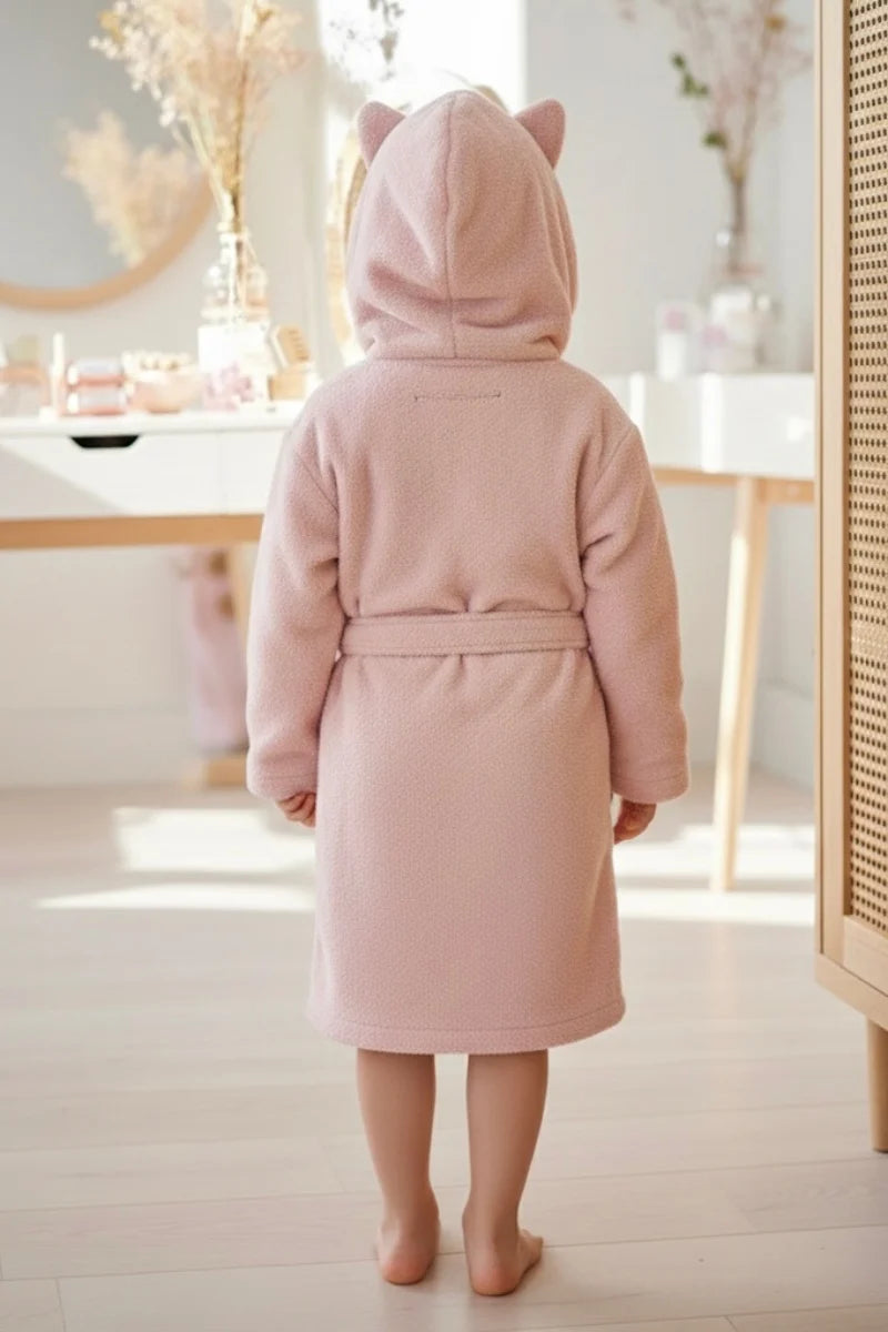 Cute Rabbit Hooded Kids Bathrobe – Pink Terry (Ages 4, 6, & 8)