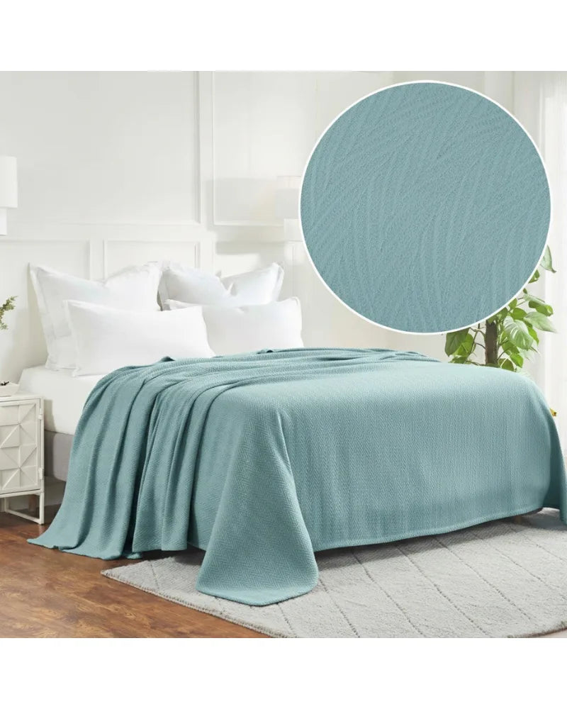 ULTRA SOFT THERMAL BLANKET – Aqua (Double Bed 210x240 cm) | 100% Cotton Weave | Four-Season Comfort | 250 GSM
