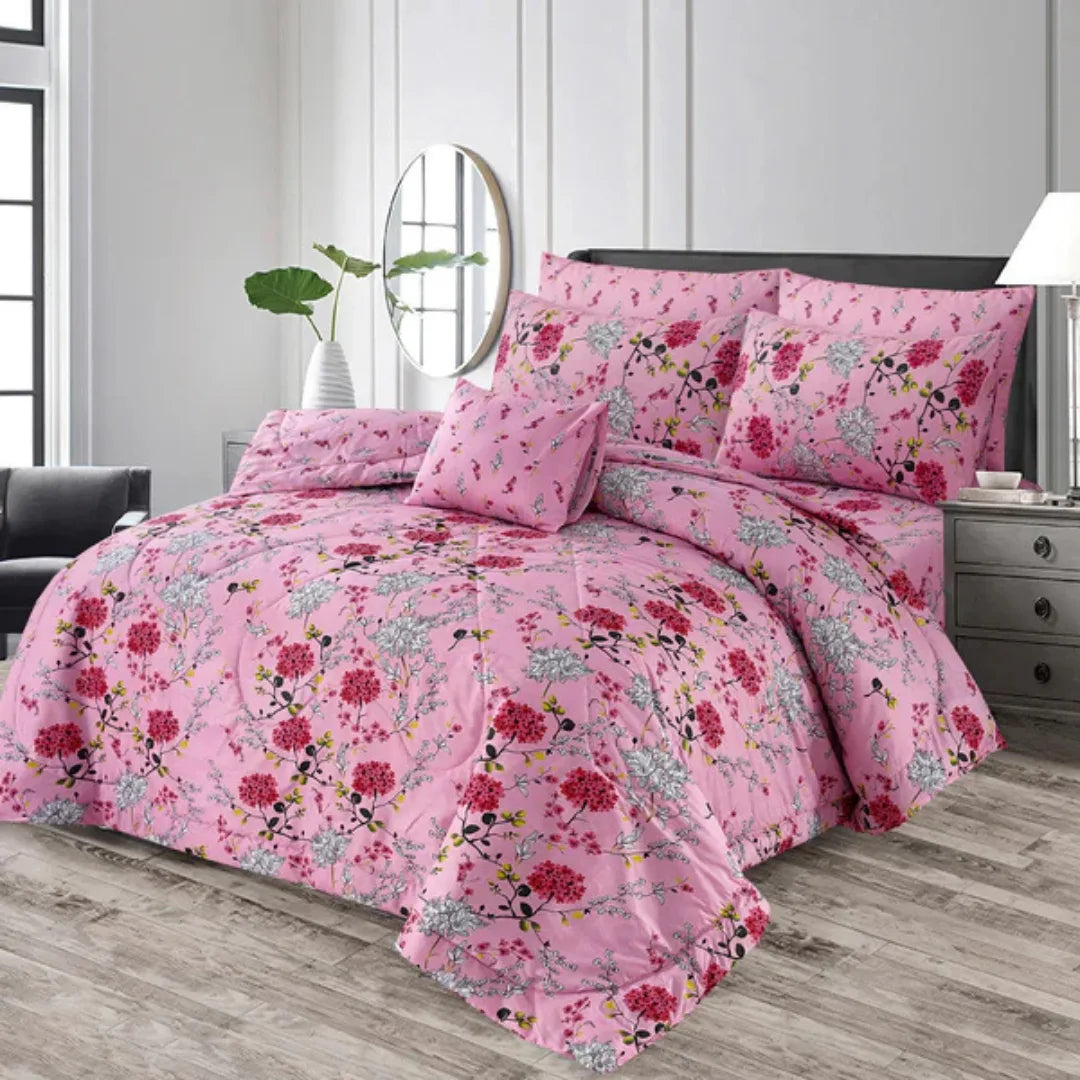 Signature Pink Flor Cotton Comforter Set – 7PCS