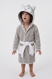 Wolf Hooded Kids Bathrobe – velvet gray (Ages 4, 6, & 8)