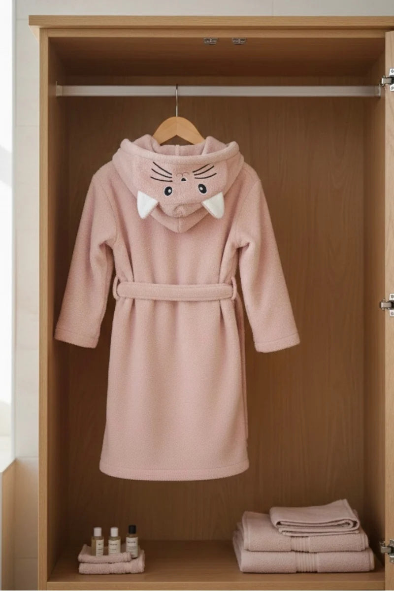 Cute Rabbit Hooded Kids Bathrobe – Pink Terry (Ages 4, 6, & 8)